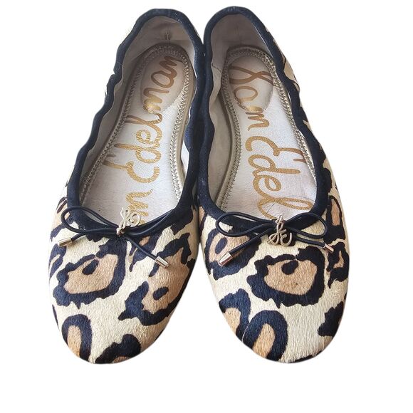 Sam Edelman Felicia Ballet Flats US 7M Leopard Calf Hair Slip-On Bow Classic - Picture 1 of 8